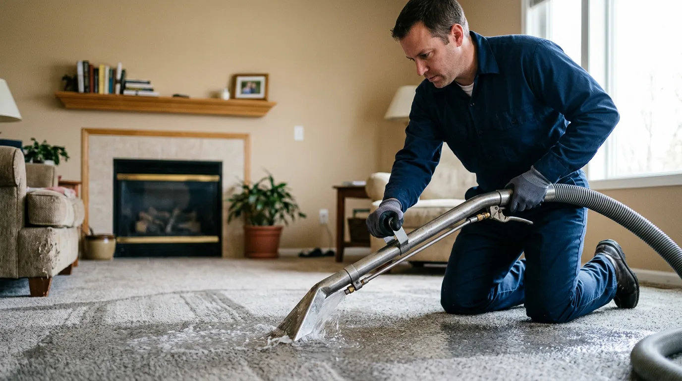 Water damage restoration technician working near Logan, IL